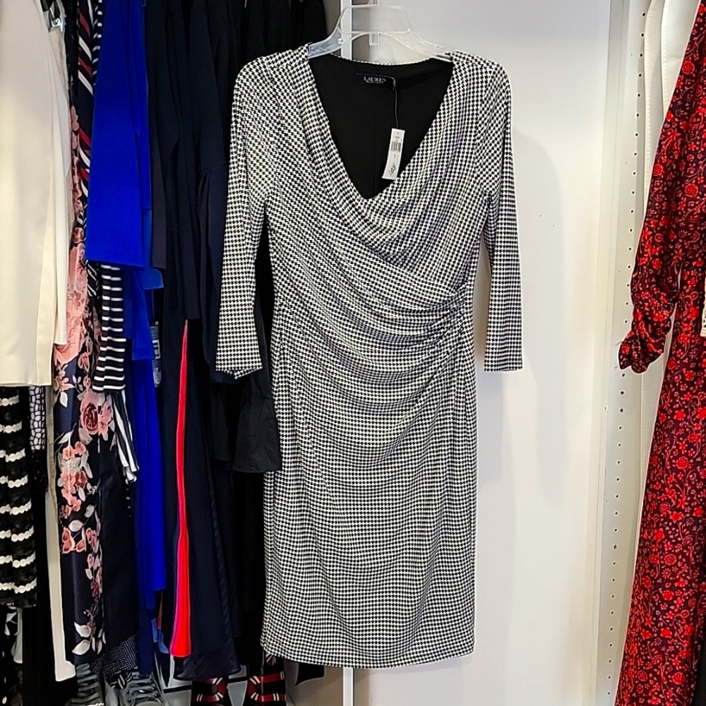 Ralph Lauren houndstooth faux wrap dress
